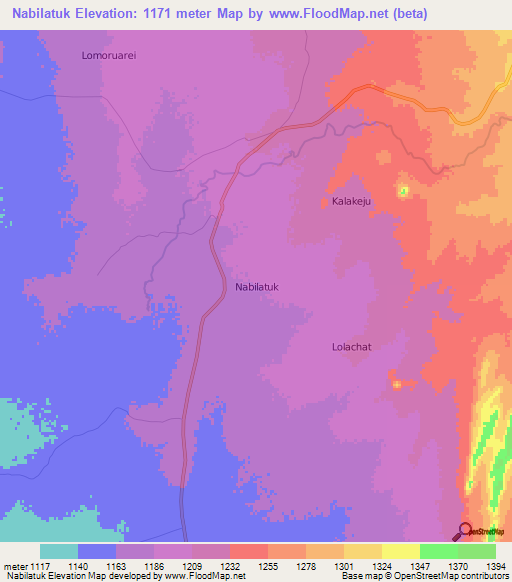 Nabilatuk,Uganda Elevation Map