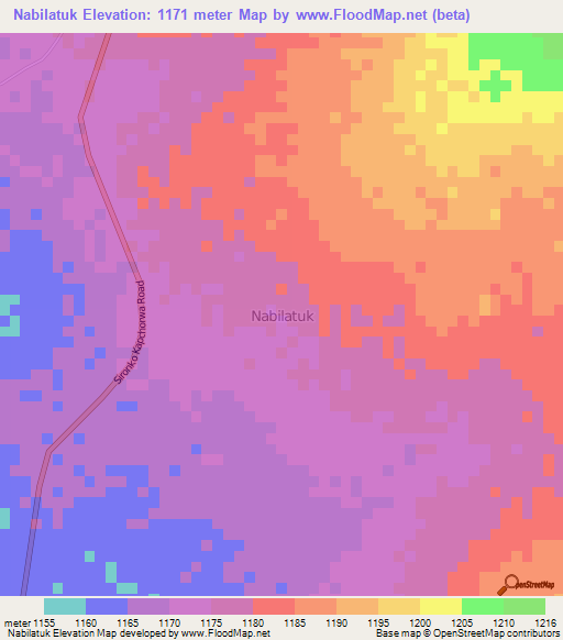 Nabilatuk,Uganda Elevation Map