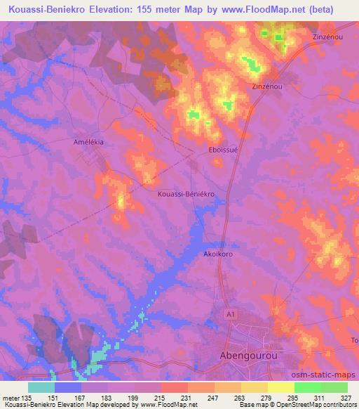 Kouassi-Beniekro,Ivory Coast Elevation Map