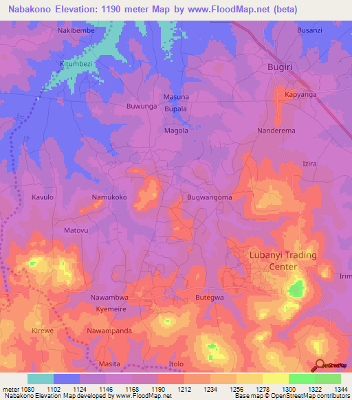 Nabakono,Uganda Elevation Map