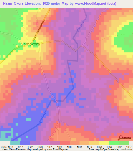 Naam Okora,Uganda Elevation Map