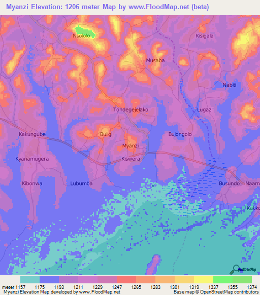 Myanzi,Uganda Elevation Map