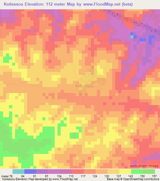 Kotiessou,Ivory Coast Elevation Map