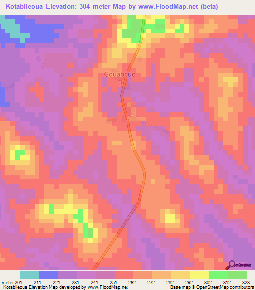 Kotablieoua,Ivory Coast Elevation Map