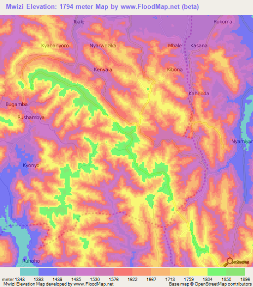 Mwizi,Uganda Elevation Map