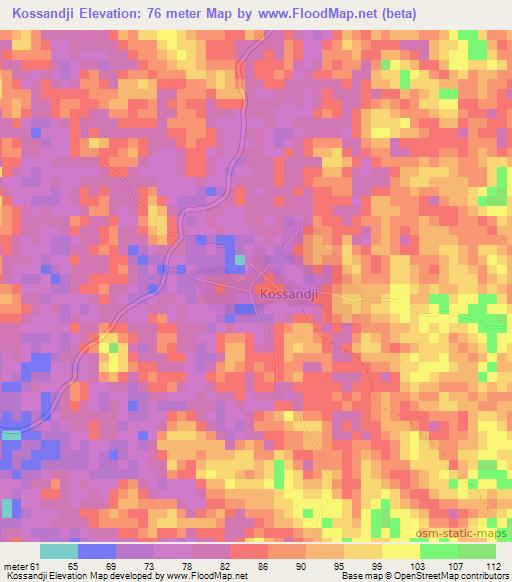 Kossandji,Ivory Coast Elevation Map