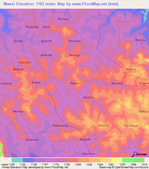Mwezi,Uganda Elevation Map
