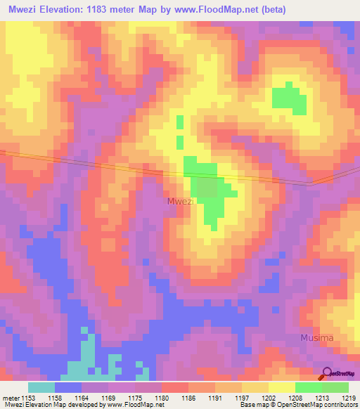 Mwezi,Uganda Elevation Map