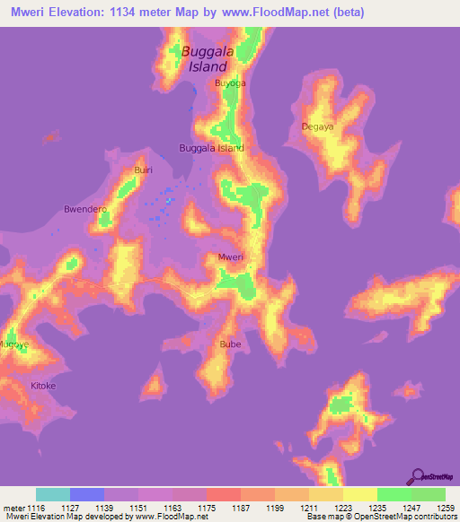 Mweri,Uganda Elevation Map