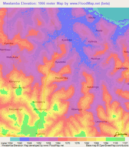 Mwalamba,Uganda Elevation Map