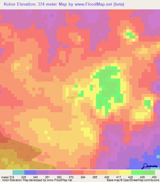 Kolon,Ivory Coast Elevation Map