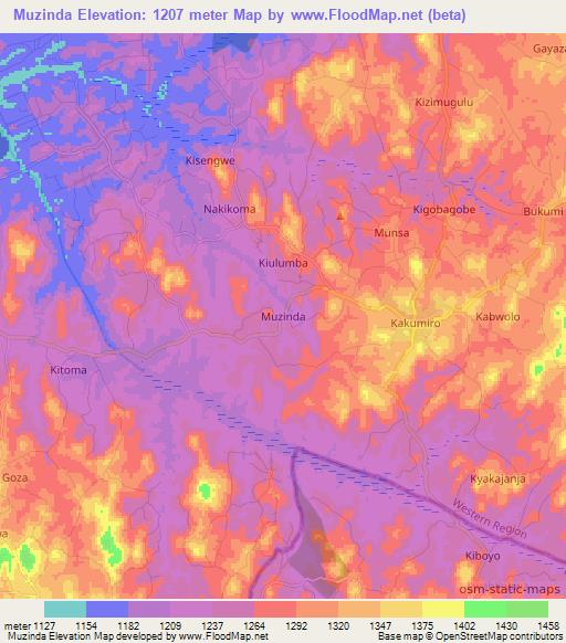 Muzinda,Uganda Elevation Map