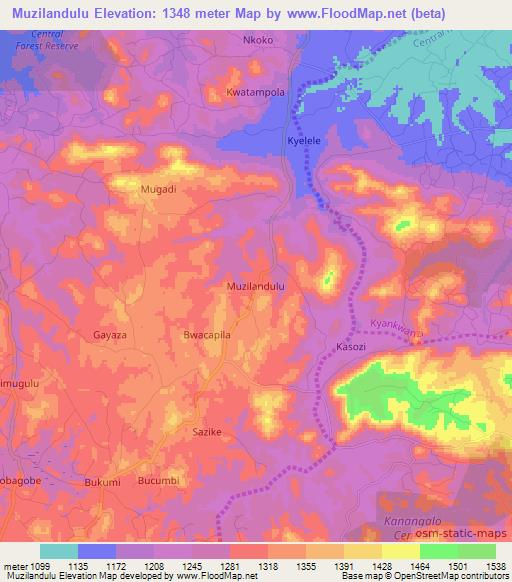 Muzilandulu,Uganda Elevation Map