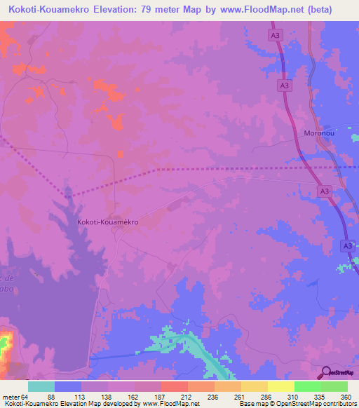 Kokoti-Kouamekro,Ivory Coast Elevation Map