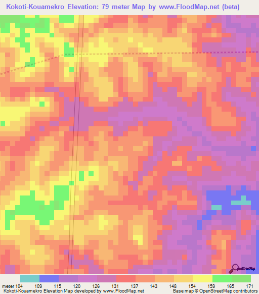 Kokoti-Kouamekro,Ivory Coast Elevation Map