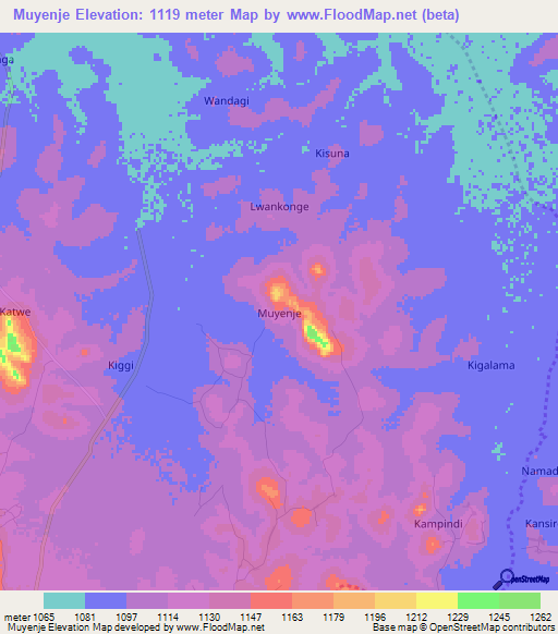 Muyenje,Uganda Elevation Map