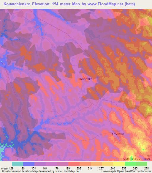 Kouatchienkro,Ivory Coast Elevation Map