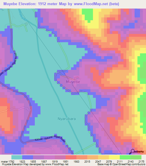Muyebe,Uganda Elevation Map