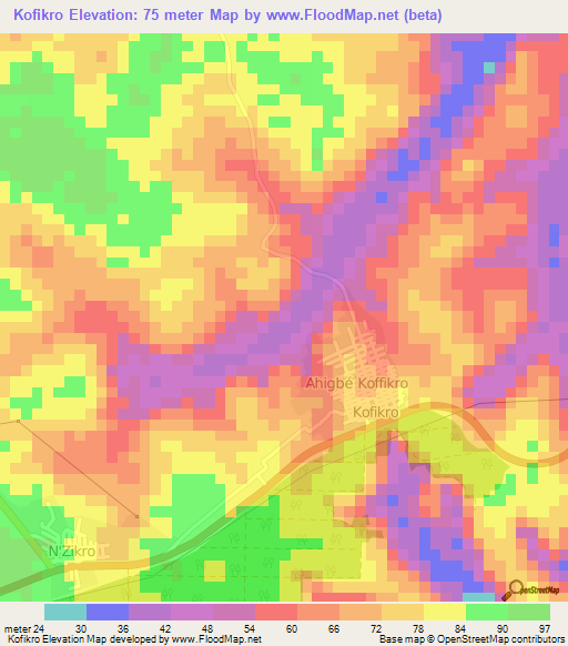 Kofikro,Ivory Coast Elevation Map