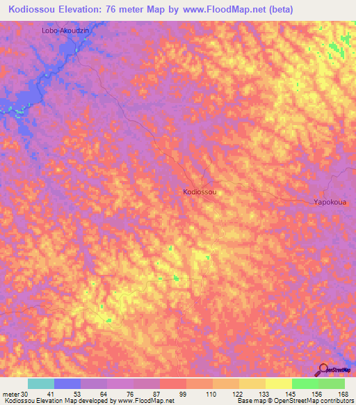 Kodiossou,Ivory Coast Elevation Map