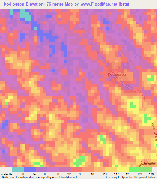 Kodiossou,Ivory Coast Elevation Map