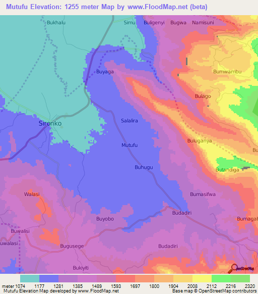 Mutufu,Uganda Elevation Map