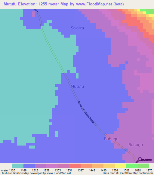 Mutufu,Uganda Elevation Map