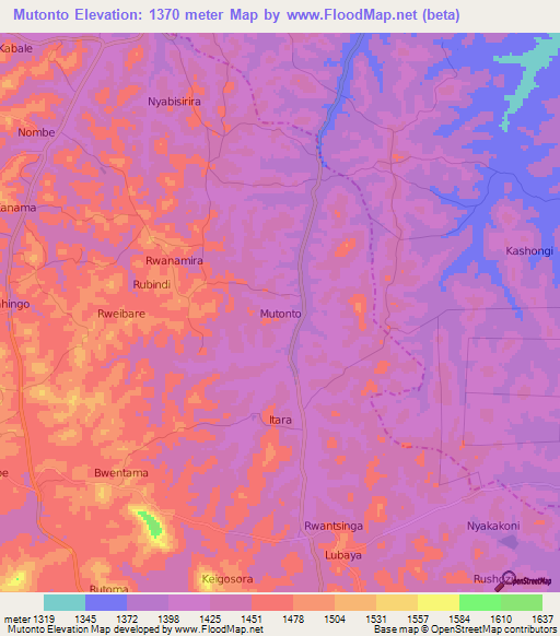 Mutonto,Uganda Elevation Map