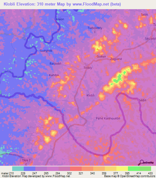 Klobli,Ivory Coast Elevation Map