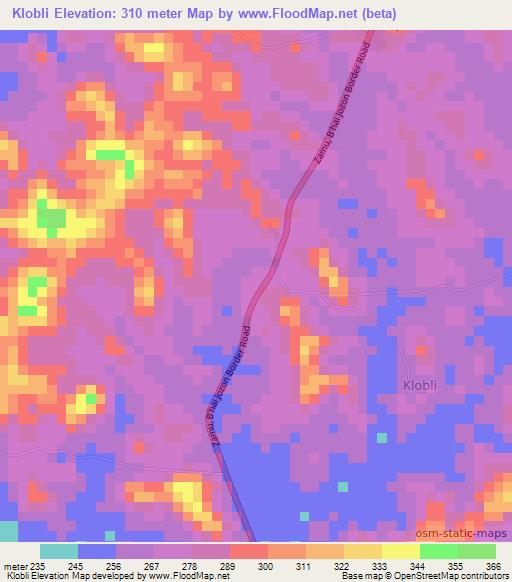 Klobli,Ivory Coast Elevation Map