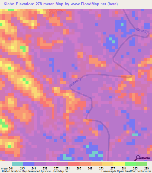 Klabo,Ivory Coast Elevation Map