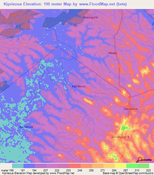 Kiprieoua,Ivory Coast Elevation Map