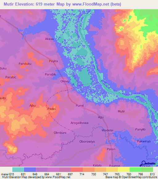 Mutir,Uganda Elevation Map
