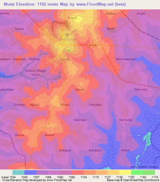 Mutat,Uganda Elevation Map