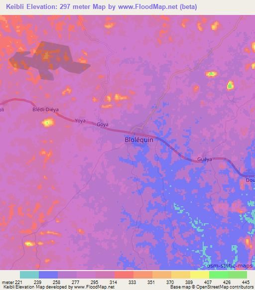 Keibli,Ivory Coast Elevation Map