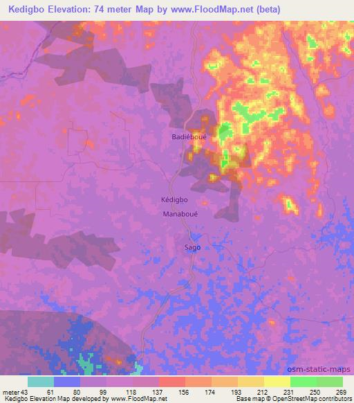 Kedigbo,Ivory Coast Elevation Map