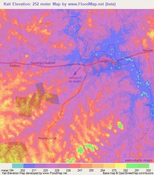 Kati,Ivory Coast Elevation Map