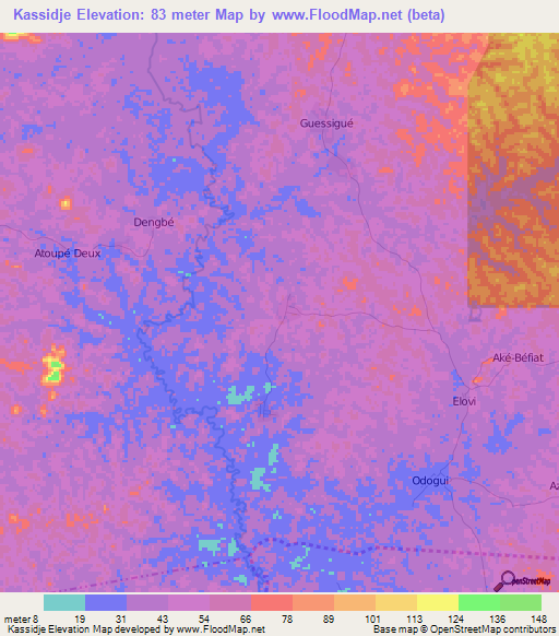 Kassidje,Ivory Coast Elevation Map