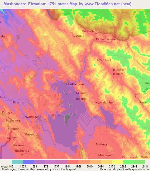 Mushongero,Uganda Elevation Map