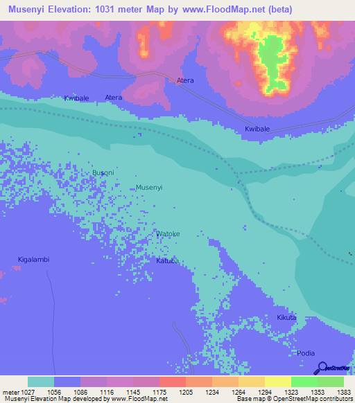 Musenyi,Uganda Elevation Map