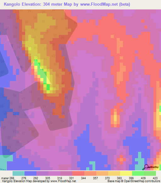 Kangolo,Ivory Coast Elevation Map