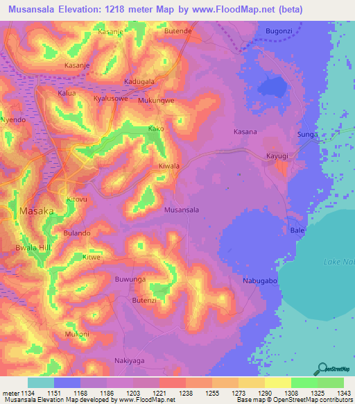 Musansala,Uganda Elevation Map