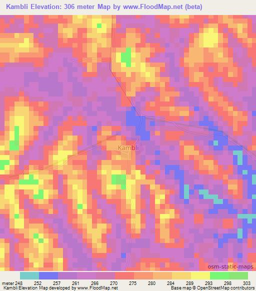 Kambli,Ivory Coast Elevation Map
