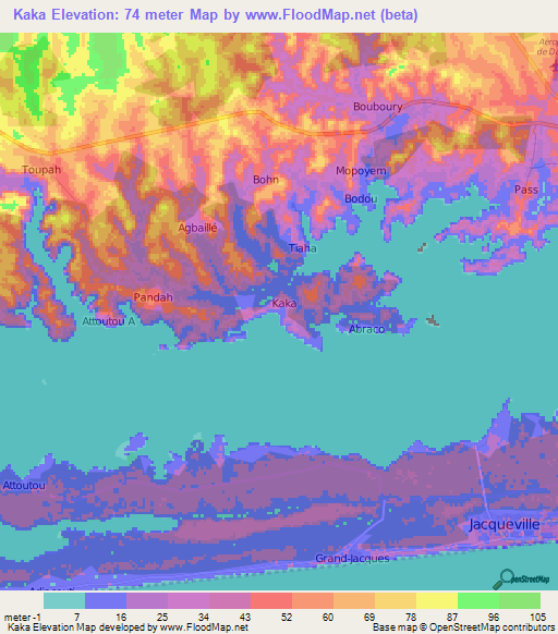 Kaka,Ivory Coast Elevation Map