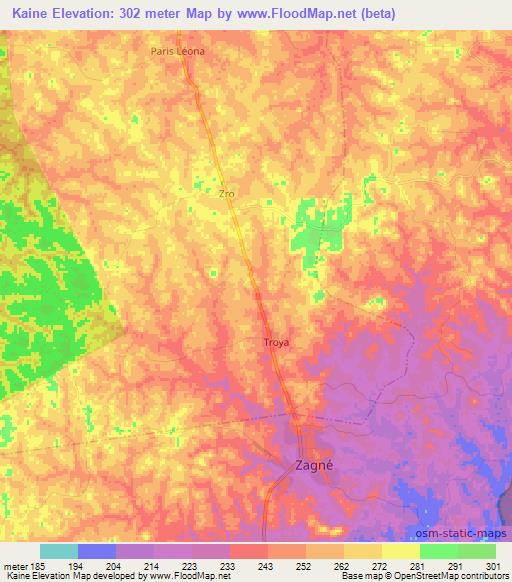 Kaine,Ivory Coast Elevation Map