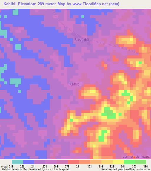 Kahibli,Ivory Coast Elevation Map