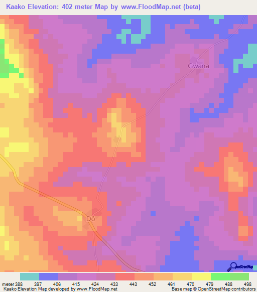 Kaako,Ivory Coast Elevation Map