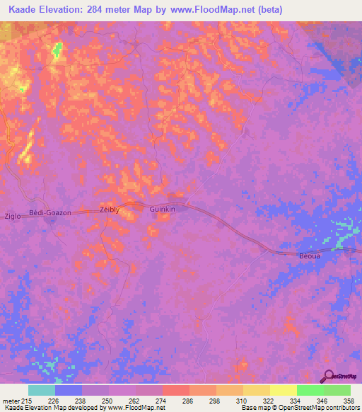 Kaade,Ivory Coast Elevation Map