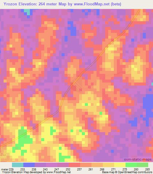 Yrozon,Ivory Coast Elevation Map