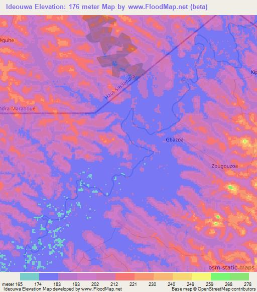 Ideouwa,Ivory Coast Elevation Map